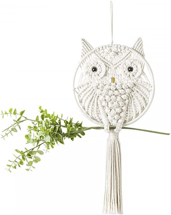 Wandtapijt uil stof - muur opknoping kunst - macramé wandtapijt voor thuis - woonkamer slaapkamer decoraties van Theedoek