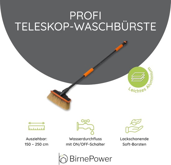 Wasborstel Auto - Telescoopborstel - Voertuigen Reinigen - Met Wateraansluiting - 110 cm - Aluminium