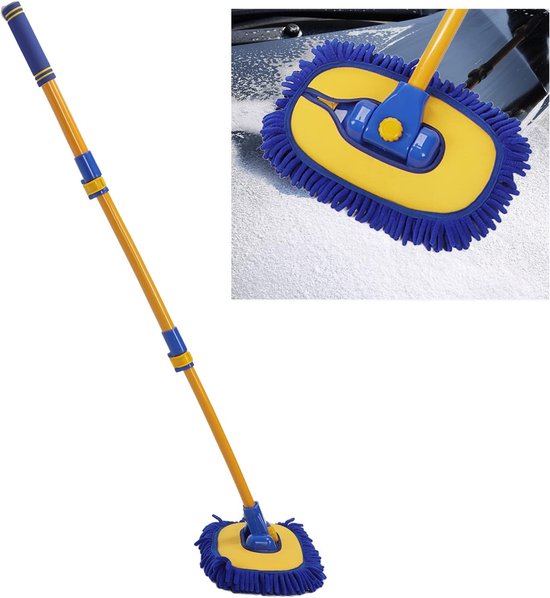 Wasborstel Lange Steel - Microvezel Mop - Auto Reinigen - Telescopische Lengte - 33x22cm Mop 102cm Max