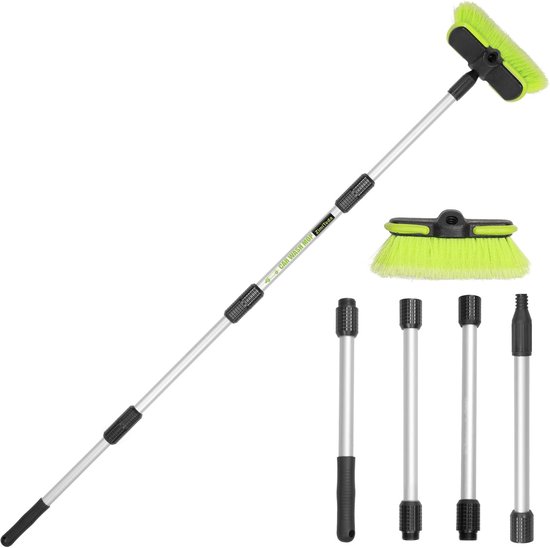 Wasborstel Lange Steel - Reinigingsmop - Voertuigen Reinigen - 4 Antislip Handgrepen - 165 cm - Groen