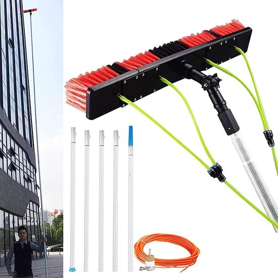Wasborstel met slang - Telescoopsteel reiniger - Ramen wassen - Uitschuifbaar tot 12m - 12 meter - Zilver
