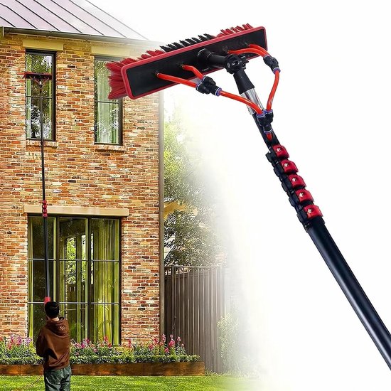 Wasborstel met telescoopsteel - Reinigingsset waterbezem - Hoge oppervlakken reinigen - Uittrekbaar tot 6 meter - 35 cm borstelkop - Zwart