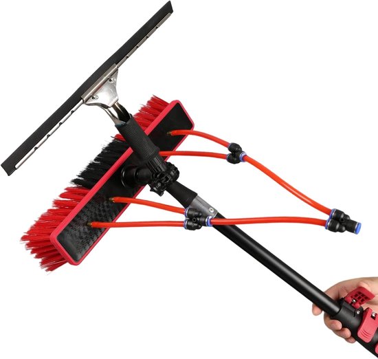 Wasborstel Telescoopsteel - Raamreiniger Wateraansluiting - Zonnepanelen Ramen Reinigen - Versterkte Aluminiumlegering - 54-72M Lengte - Zwart van Merkloos	