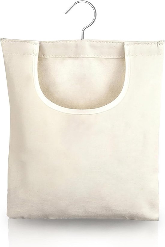 Wasknijperzak - katoenen canvas knijperzak voor wasknijpers - mand - 32 x 28 cm - zak met ophanghaken - hangende draaibare wasknijpermand - voor sokken en ondergoed van Merkloos	