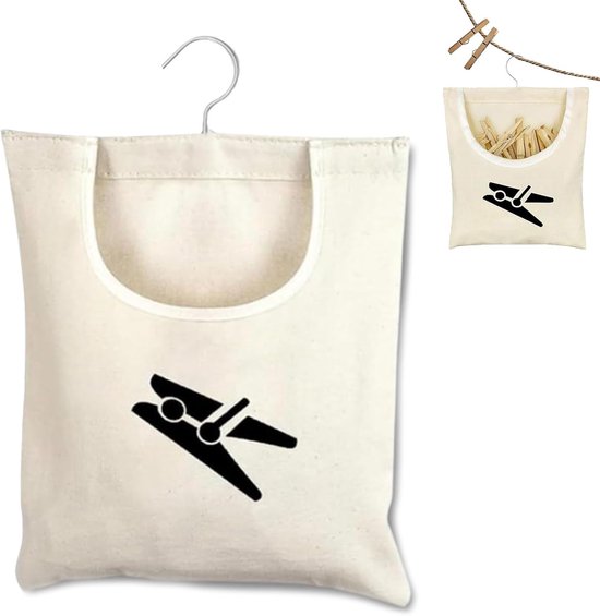 Wasknijperzak - knijperzak voor wasknijpers - zak om op te hangen - herbruikbaar - voor maximaal 100 wasknijpers - mand met ophanghaken voor thuis - balkon - reizen - draagbaar - wasaccessoires van Merkloos	