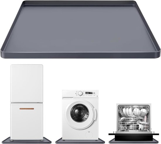 Wasmachinemat, 71,1 x 71,1 cm, siliconen, ondergoed en droger, afdruipbak, vloerbescherming, antislip, flexibel, zachte mat, waterdicht, verhoogde rand, 2,4 cm, grijs