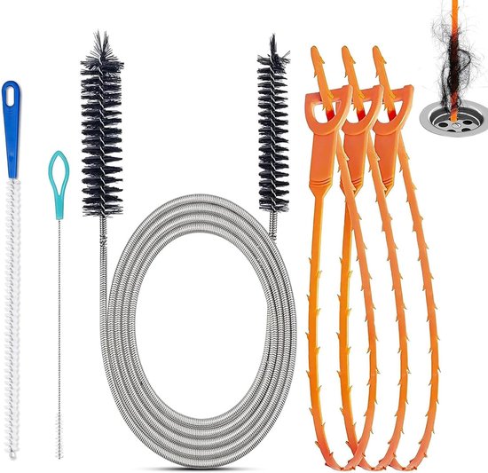 Wastafel en afvoer, 6 stuks professionele reinigingsborstels
