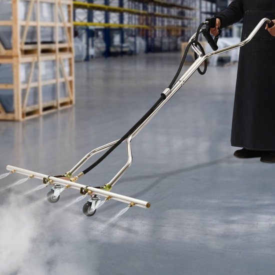 Waterbezem – Hogedrukreiniger Accessoire – Oppervlaktereiniger – Vloerbestrijder – Sproeibezem – 7 Nozzles – 360° Roterende Wielen – Roestvrij Stalen / Aluminium – Geschikt Voor 1500-5000 PSI van Merkloos	