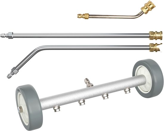 Waterbezem voor hogedrukreiniger, met 3 verlengstangen, bodemreiniger, 4000 psi (grijs)