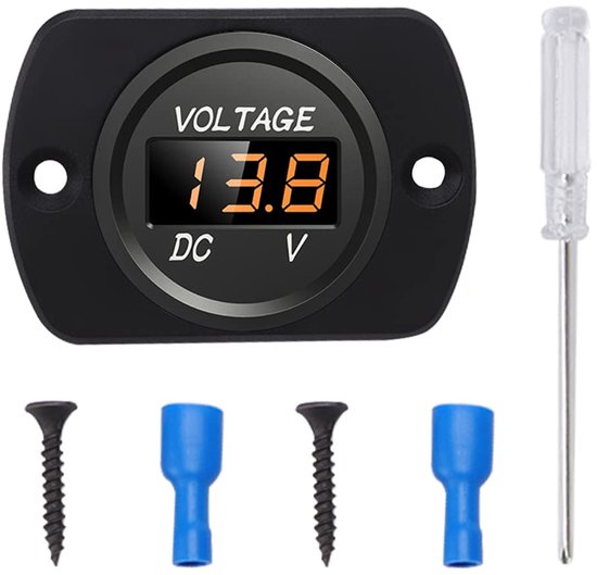 Waterdichte Auto Voltmeter - DC 12V 24V LED Digitale Display - Ronde Spanningstester Meter met Terminals voor Boot Marine Voertuig Motorfiets Vrachtwagen ATV UTV - Oranje van Merkloos	