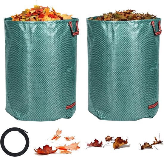 Waterdichte en UV-bestendige tuinzakken, 2 x 500 liter, herbruikbaar, opvouwbaar, ideaal voor bladeren, takken en tuinafval, met sterke handgrepen en ruime opslagcapaciteit