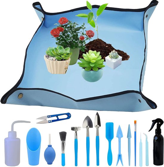 Waterdichte tuinmat, plantenmat, verpotten, plantenmat, vetplanten, tuingereedschap, mini-tuingereedschap, voor verpot, vetplanten, zaailing, 16 stuks (blauw 50 x 50) van LUTER