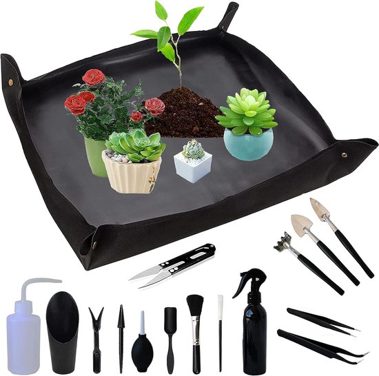 Waterdichte tuinmat, plantenmat, verpotten, plantenmat, vetplanten, tuingereedschap, mini-tuingereedschap, voor verpot, vetplanten, zaailing, 16 stuks (zwart, 100 x 100) van Teng Tian