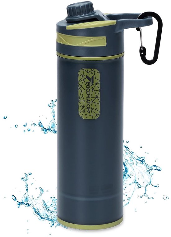 Waterfilter survival - Donkergrijs - 800 ml - Draagbare Hogedrukreiniger met Microplasticfilter - Voor Outdoor en Noodgebruik