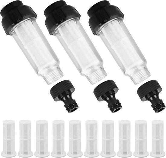Waterfilter Tuinslang 3 stuks met 10 Filterinzetstukken en 3 Sneladapters voor Hogedrukreinigers en Tuinpompen van Merkloos	