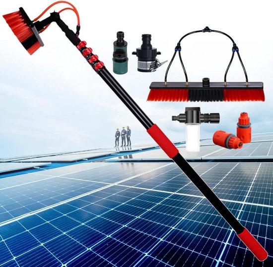 Watergevoede Borstel - Telescoop Reiniger - Hoge Oppervlakken Schoonmaken - Koolstofvezel Steel - 7.2 Meter - Zwart
