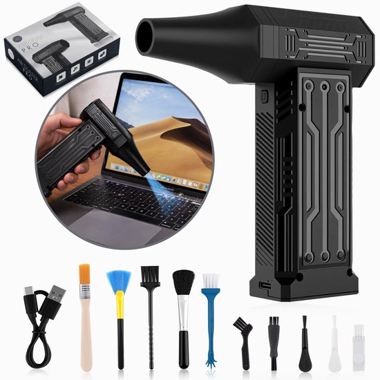 Waxels® Air Duster – Krachtige Elektrische Blaasapparaat 150.000 RPM – Draadloze Turbo Blower – Herbruikbare Perslucht Reiniger – Mini Bladblazer voor PC, Toetsenbord, Auto & Elektronica