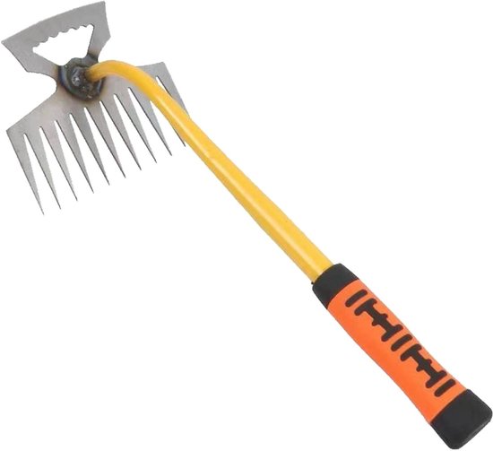 Weed cutter met handvat 40 cm, 11 tanden, 2-in-1 onkruidverwijderaar, roestvrij staal, tuinhulp voor eenvoudig onkruid verwijderen