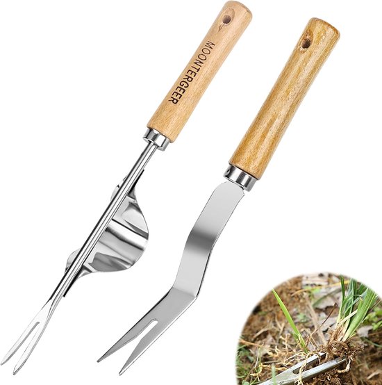 Weed Cutter met Houten Handgreep - 2 Stuks - Onkruidverwijder Toolset - Rvs Onkruidmes - Tuin Handgereedschap - Handmatige Onkruidverwijderaar van Nuisva