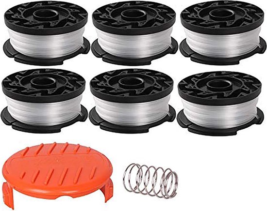 Weed Eater-draad, gazonranden, draadtrimmerdraad AF-100 Draadtrimmer Spoel Compatibel Geschikt voor Black en Decker GH600 GH900 LST201 LSTE525 BESTA510 30ft 0.065" Navullijn AFS Weed Eater Edger met RC-100-P Spoelkapdeksels 6+2 van TrimmerPlus