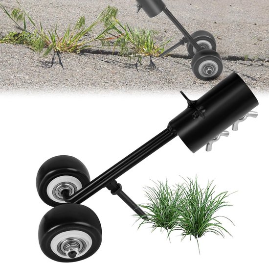 Weed Puller met Wielen voor de Tuin, Handmatige Onkruidverwijderaar, Staande Onkruidhaak voor Kieren en Tegels, Ideaal voor Oprit en Terras van Merkloos	