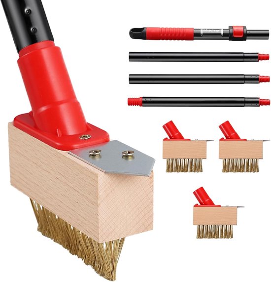 Weed Removal Borstel met Lange Handgreep van 135 cm, V-vormige Draadborstel en Bladschraper voor Onkruid en Mos Verwijderen in Tuinen en Opritten (3 Borstels)