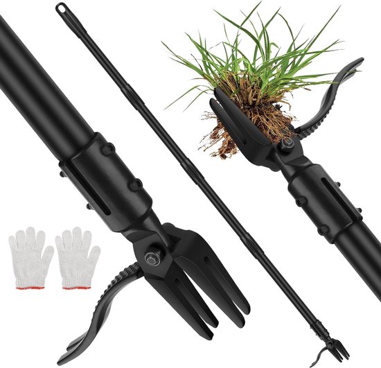 Weed Remover with Stainless Steel 4-Claws and Pedal - Efficient Weed Removal Tool with Long Handle van Merkloos	