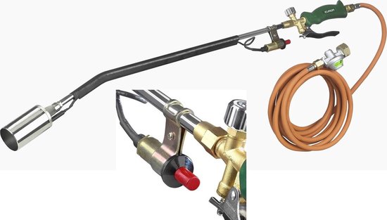 Weedburner XXL onkruidbrander met 5 m. gasslang, drukregelaar en Piezo ontsteking van Kinzo Garden