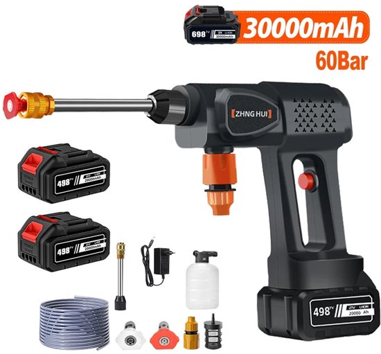 Weelora Hogedrukwaterpistool - Hogedrukreiniger - Hogedrukreinigers - Hogedrukreiniger Draadloos - Elektrisch Hogedrukwaterpistool - 60 Bar - Met Batterij - Autoreinigingsset - Kleur Zwart van Merkloos	