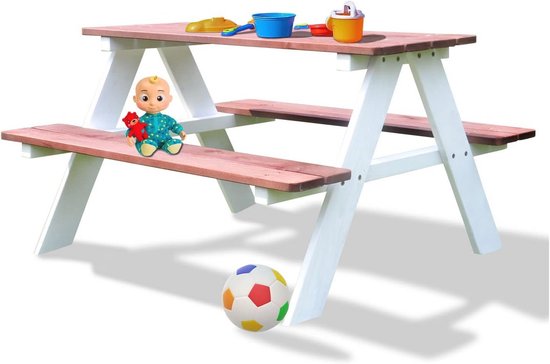 Weerbestendige houten kinderpicknicktafel met zitgroep voor buiten - ideaal voor verjaardagen