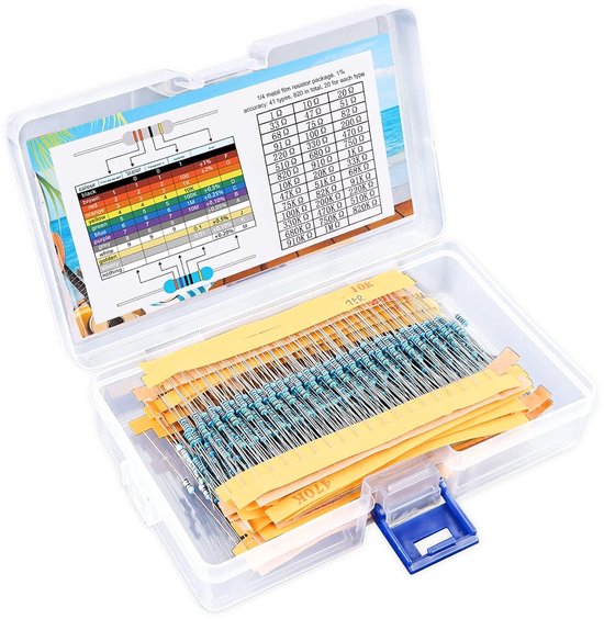 Weerstand assortiment kit - 1/4 W - 820 stuks - 1 ohm tot 1 M ohm - hoge precisie metaalfilm - 41 waarden - resistor set met doos van Merkloos	
