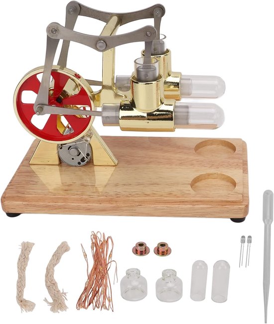 Wetenschappelijk Fysiek Model Gouden Tweecilinder Balans - Stirlingmotormodel - Natuurwetenschappelijke Projectgeschenken - Educatief Speelgoed van Merkloos	