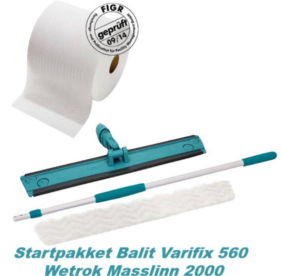Wetrok, Balit Varifix 560 startpakket, 1 rol Masslinn 2000 stofwisdoeken (300 doeken op rol), telscoopsteel, wishouder, schuimzool van Merkloos	