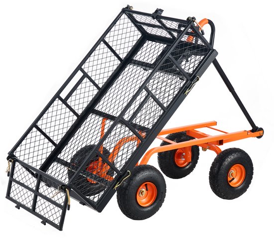 WEVERO Tuinwagen 180 kg - Tuinkar - Kantelbare Bak - Metalen Tuinkar - Afneembare Zijkanten - Transportruimer - 4 Wielen - Tuin van Merkloos	