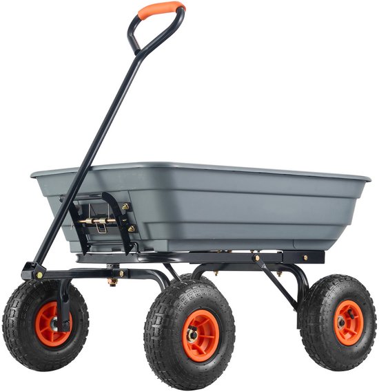 WEVERO Tuinwagen 270 kg - Tuinkar - Kantelbak - 4 Wielen - Grijs - Tuinruimers - Transportkar - Tuin - Oprit en Tuinwerk