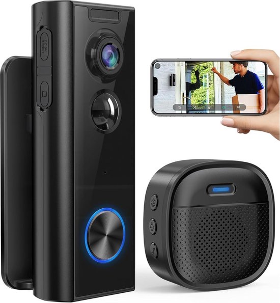 White-Label® Deurbellen met Camera - Video Deurbel - Draadloos - Full HD - Zwart van White-Label®