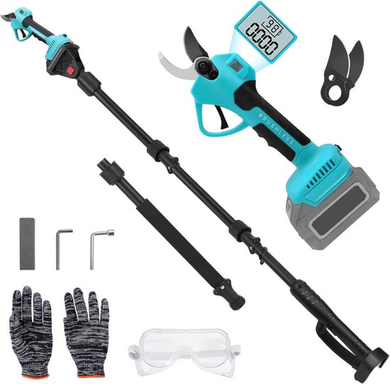 White-Label® Telescopische Snoeischaar - Mini Kettingzaag - Heggenschaar - Takkenschaar - Takkenzaag - Elektrische Snoeizaag met Accu - Zwart en Turquoise van White-Label®