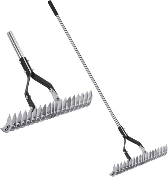 Wicker Rake Landscape Tools 35cm Heavy Duty Garden Cultivator with Stainless Steel HandleLawn Ground Loosening Device for Cleaning Dead Grass Adjustable Lawn Leveler for Garden van Merkloos	