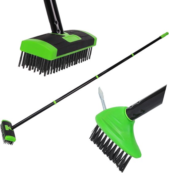 Wieden Borstel - Onkruidborstel Tegelborstel - Terras Reinigen - Uitschuifbare Handgreep - Verstelbaar - Groen