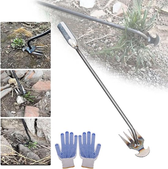 Wiedgereedschap - Onkruidtrekker - Moestuinieren - 4 Tanden - 40 cm - Zilver