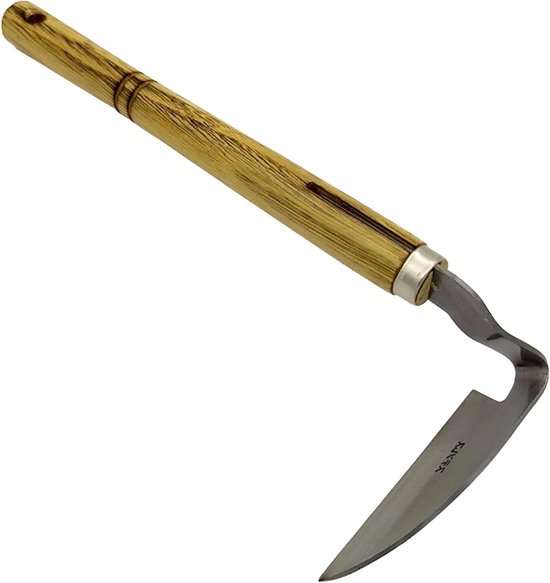 Wiedsikkel Tuingereedschap - Handzeis Graven - Onkruid Verwijderen - Ergonomisch Hardhouten Handvat - 45 cm Lengte - Zilver