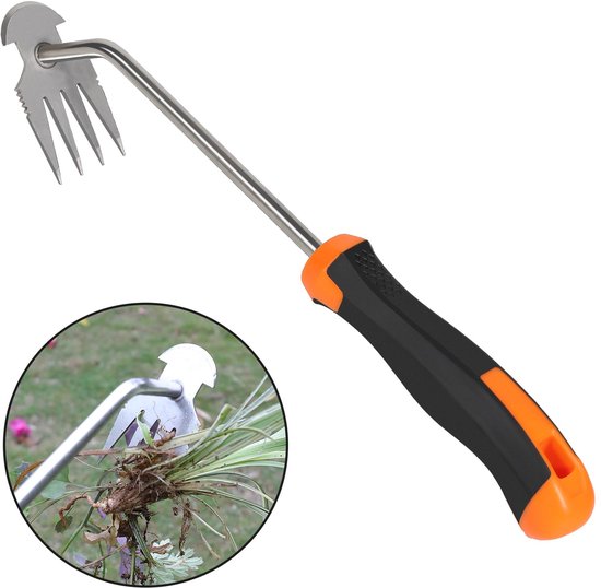 Wietgereedschap, draagbare tuingereedschappen, roestvrijstalen wietgereedschappen, handwieder voor moestuinieren, achtertuin, boerderij, planten en wortelen, wietgereedschappen (rubberen handvat) van Merkloos	