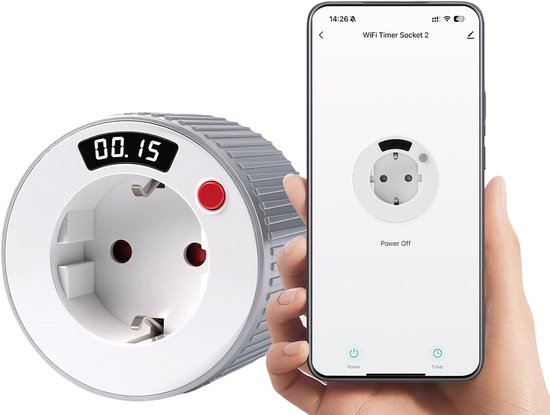 Wifi-Stopcontact, Wifi Tijdschakelaar Smart Countdown Timer Stopcontact 15 Minuten Tot 24 Uur Met Digitaal Led-Display 3680W 230V voor Smart Home, TUYA-besturing (WIFI02)