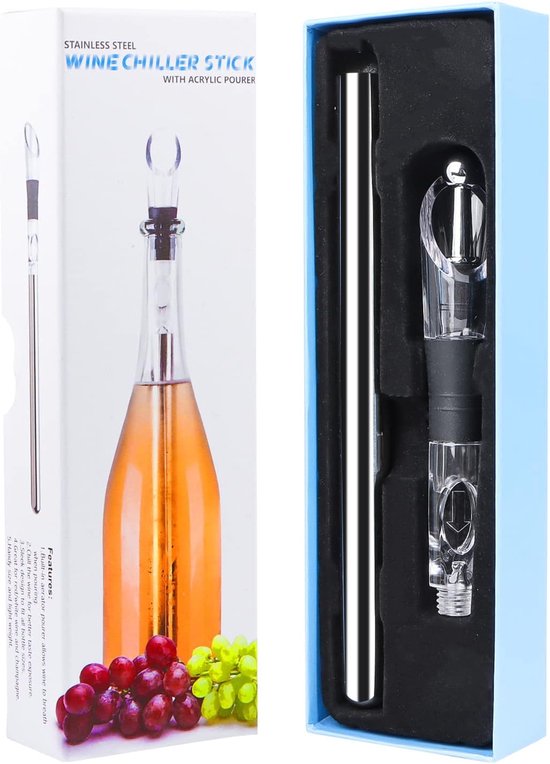 Wijnkoelstaaf - wijnkoeler - roestvrij staal - 3-in-1 flessenkoeler - cadeau voor wijnliefhebbers - cadeauset voor mannen en vrouwen van Vino Care