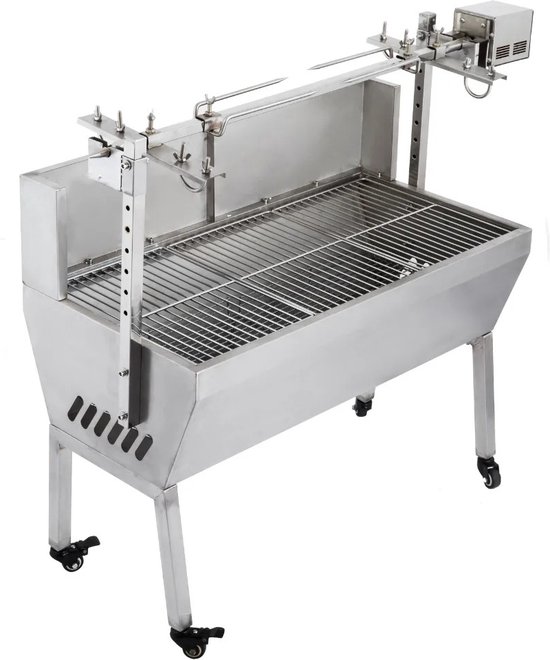 Wildor® Spit BBQ - Elektrische Grill - Houtskool Grill Apparaat - Spit Roaster Rotisserie Lamsrotsserie 25W RVS 60kg voor BBQ Grill - Bakplaat 98.5x40cm - Windscherm - Verrijdbaar van Wildor