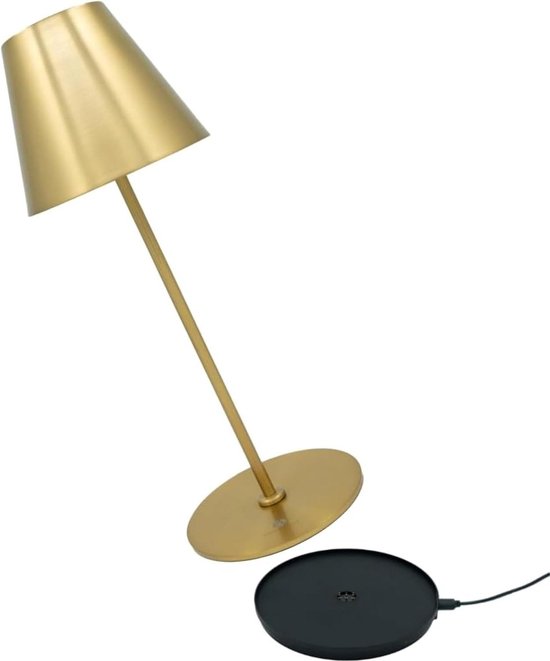 Wireless Table Lamp with 7200 mAh Battery and Charging Station - Rechargeable Night Lamp for Bedroom, Dimmable and Splashproof in Gold van Fatboy