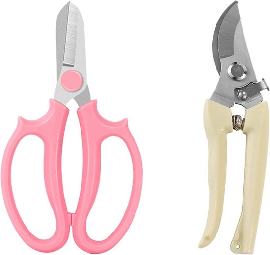 Witte en Roze Bloemen Schaar voor snoeien van Wijnstokken, Takken en Tuinwerk - 2 stuks Elleboog Snoeischaren van Merkloos	