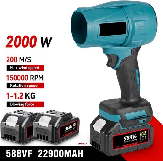 WNHB® Draadloze mini bladblazer - Krachtige blower 2000W - 720 kmh luchtsnelheid - Inclusief 2 accu’s van Merkloos	