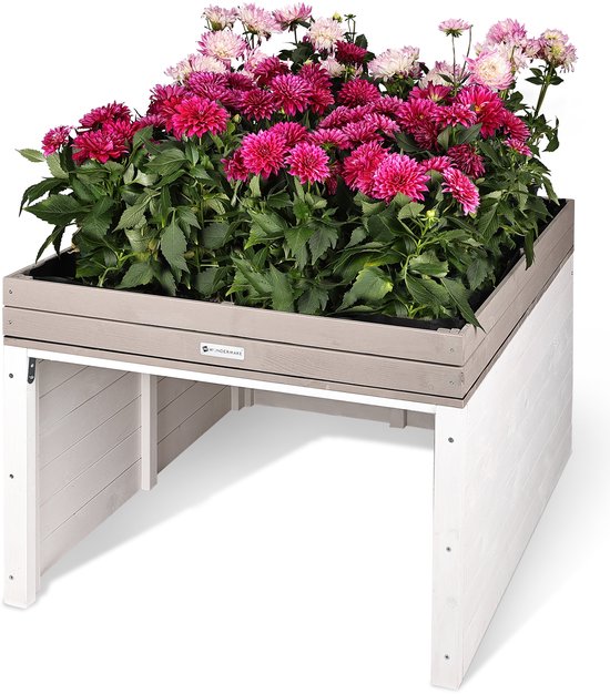 WONDERMAKE® Grote design robotmaaiergarage XXL universeel met waterafvoer, houten plantenbak, robotmaaieroverkapping carport gazonrobotgarage plat dak, 78,5 x 96 x 57 cm, antracietgrijs wit van Merkloos	