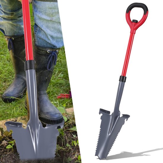 Wortelspade - Spade met zaag - Tuinieren Moeilijke Bodems - Geïntegreerde Wortelzaag - 114cm Lengte - Zwart en Rood van Merkloos	